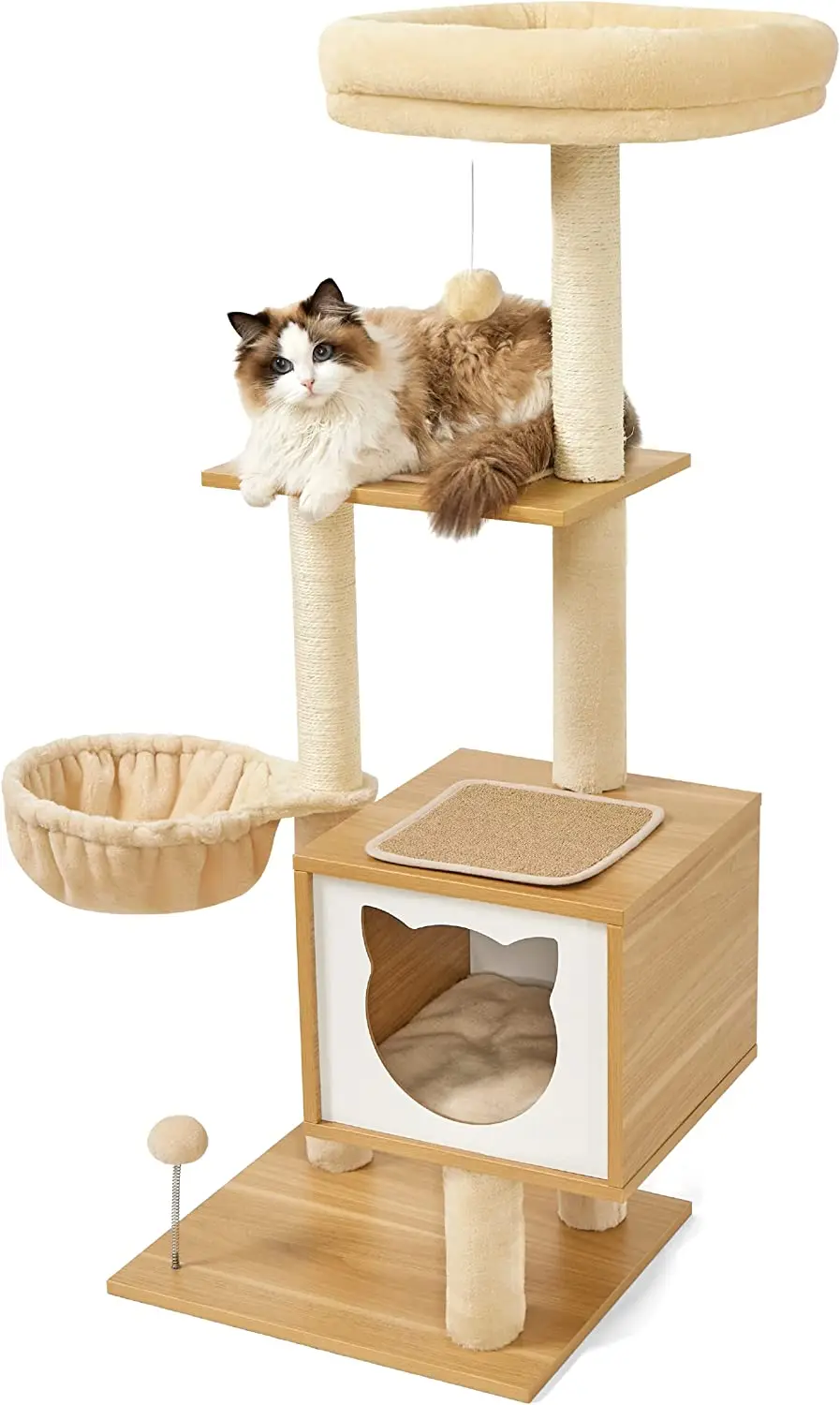 

POPTOP Cat Tree for Large Cats - Tall Climbing Tower for Indoor Cats with Wood Condo, Hammock and Scratching Post, 50 Inches,