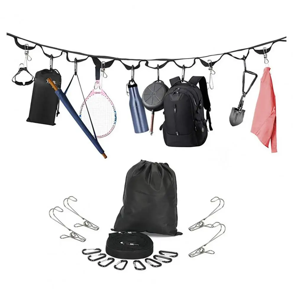 

Ремешок для хранения кемпинга, портативная Веревка для белья для кемпинга, практичная надежная Полезная веревка с 19 кольцами для палатки на открытом воздухе