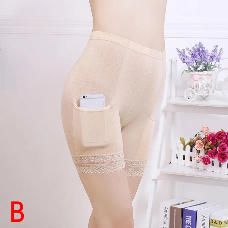 Safety Shorts Pants Women Lace Seamless Underwear Summer Under Skirt Shorts With Pockets Short Tights High Waist Soft Breathable