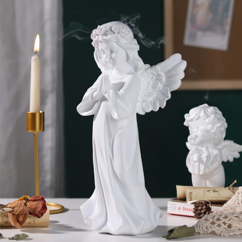 

European-style Home White Angel Girl Decoration Crafts Creative Plaster Figure Sculpture Porch Wine Cabinet Art Ornaments