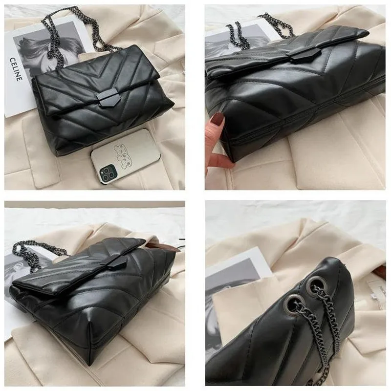 Embroidery Thread PU Leather Crossbody Bags for Women Fashion Chain Messenger Shoulder Bags Female Large Capacity Brand Handbag