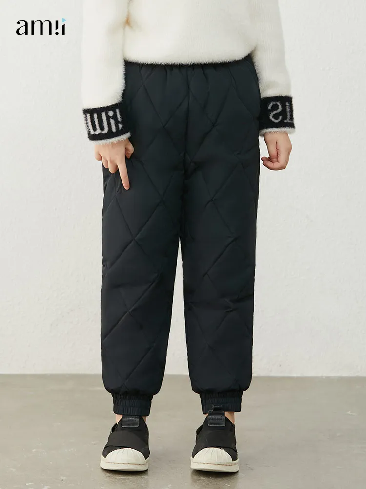 

Детские хлопковые брюки amii для девочек, зимние плотные теплые повседневные брюки для девочек-подростков, однотонные прямые брюки, детские брюки 22130132