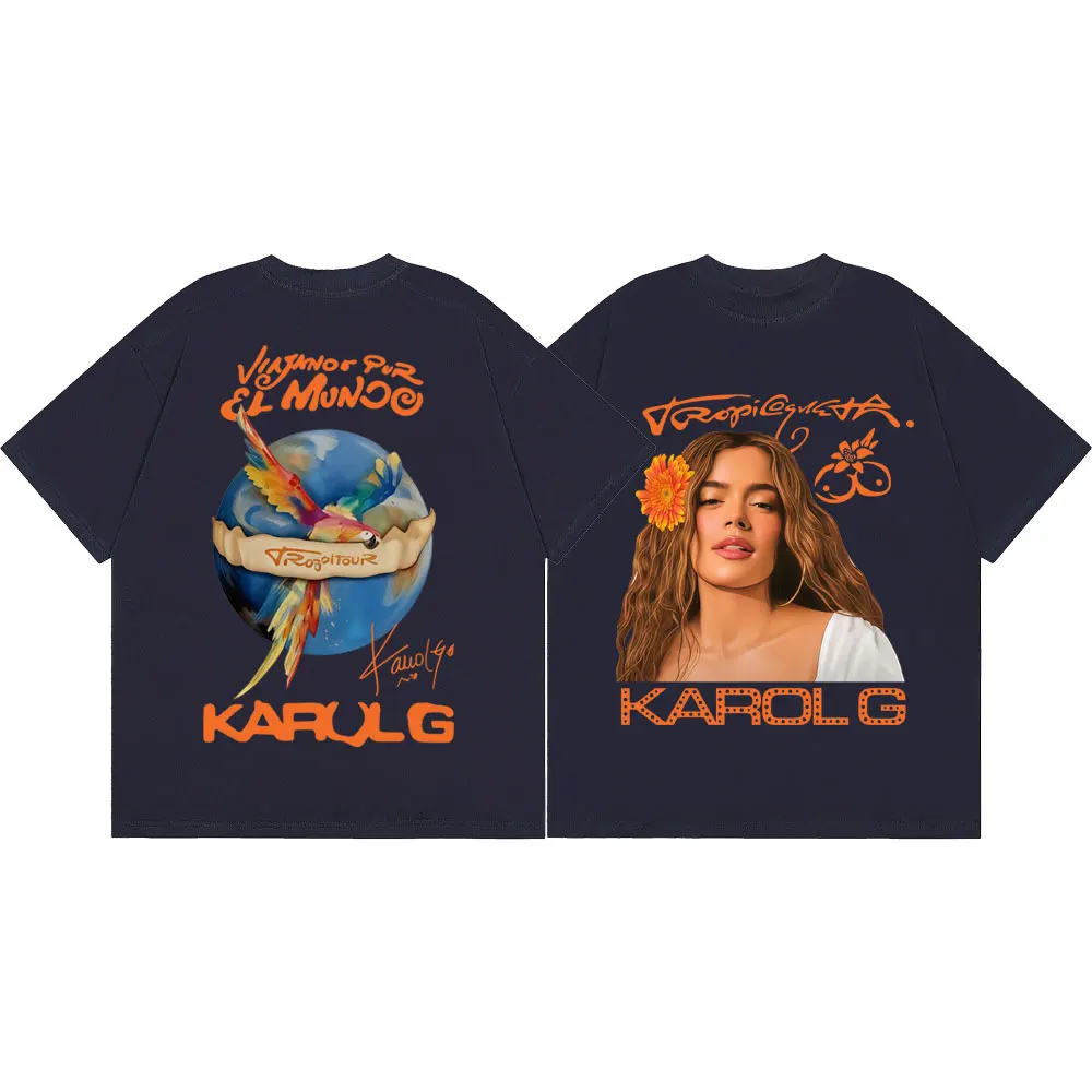 Фото Футболка Karol G Tropicoqueta Tour 2026 с двусторонним принтом, модная, в стиле хип-хоп, с коротким рукавом, для мужчин и женщин, повседневная, свободного кроя №5