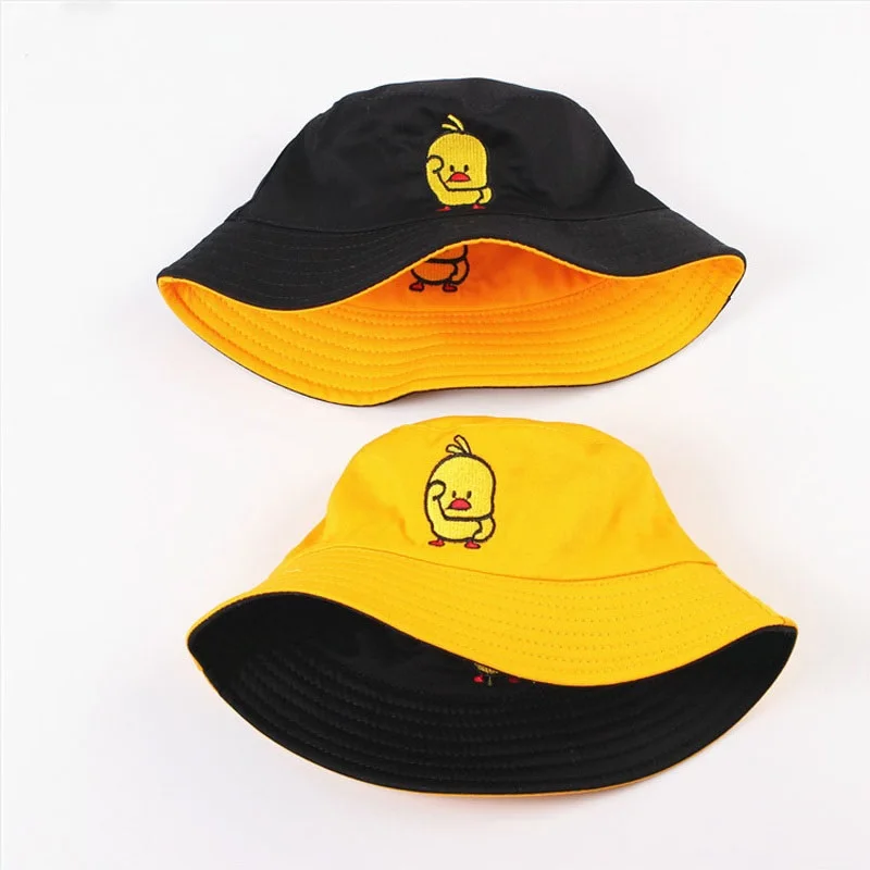 Summer Sun Hat Reversible Duck Bucket Hat for Men Women Cotton Bob Sad Boys Panama Fold Girls Beach Travel Outdoor Fisherman Hat