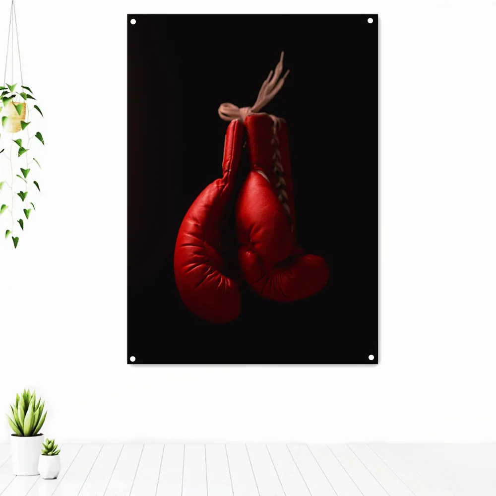 

Red Boxing Gloves Kickboxing Tapestry Workout Inspirational Poster Wall Art Vintage Decorative Banner Banner Flag Gym Wall Decor