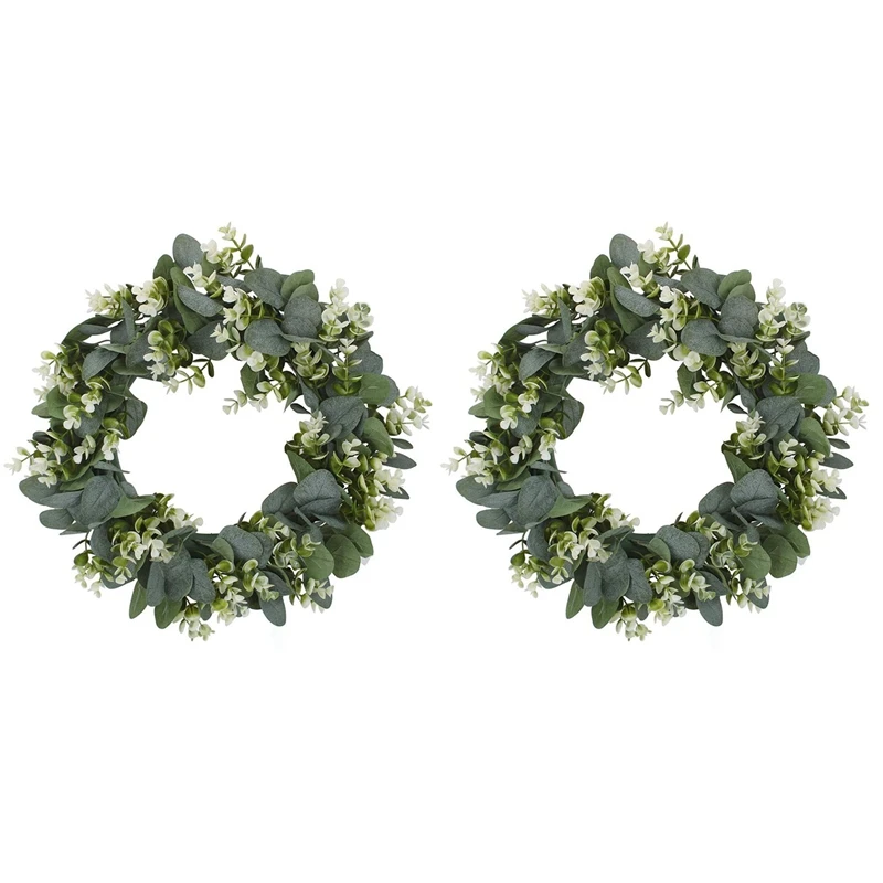 

2X Faux Boxwood Wreath 12.9Inch Artificial Green Leaves Wreath For Front Door Hanging Wall Window Party Decoration