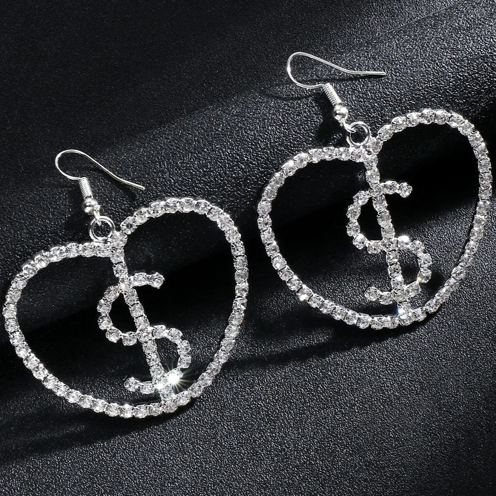 Блестящие серьги-подвески в виде Знака Доллара подвески форме сердца женское