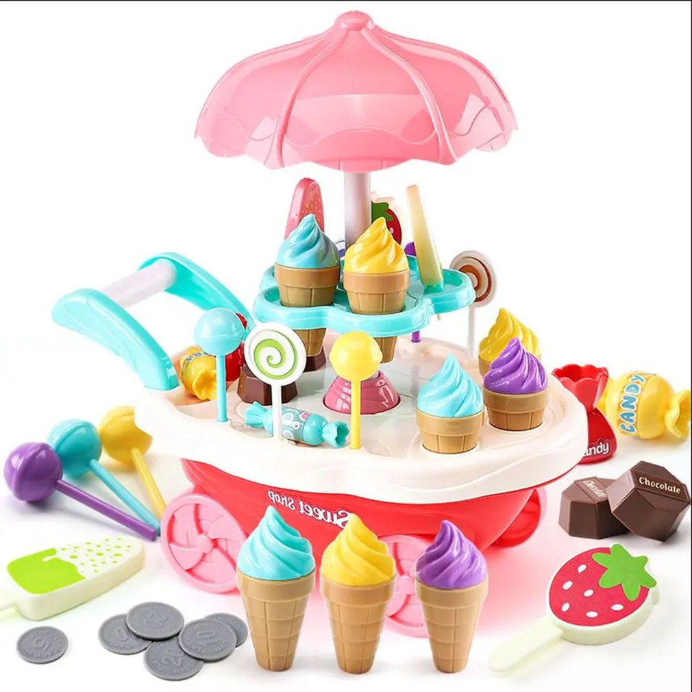 

OCDAY Kids Pretend Play Toys Rotary Lights Ice Cream Candy Cart Toy Educational Toy for Kids Best Gift for Children