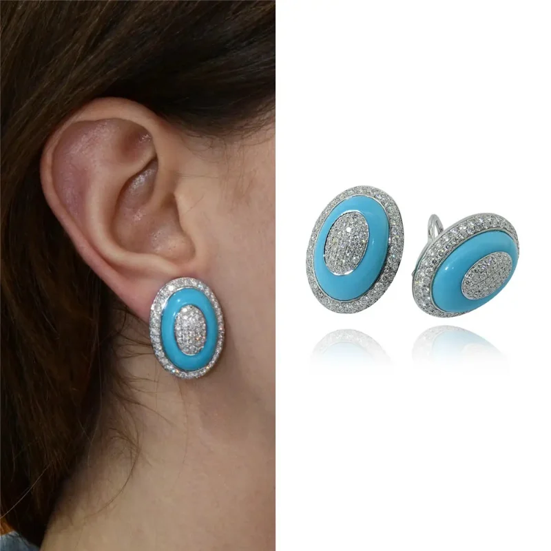 

Luxury Women's Round Blue Stone Earrings Lovely Zircon Wedding Earrings for Two Simple Silver Color Earrings Women's Earrings