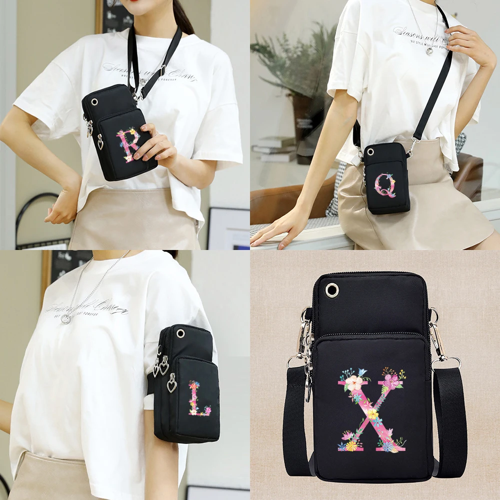 

Universal Mobile Phone Bag Cover Waterproof Shoulder Bag for IPhone Samsung Xiaomi Phone Case Pink Letter Name Pattern Print