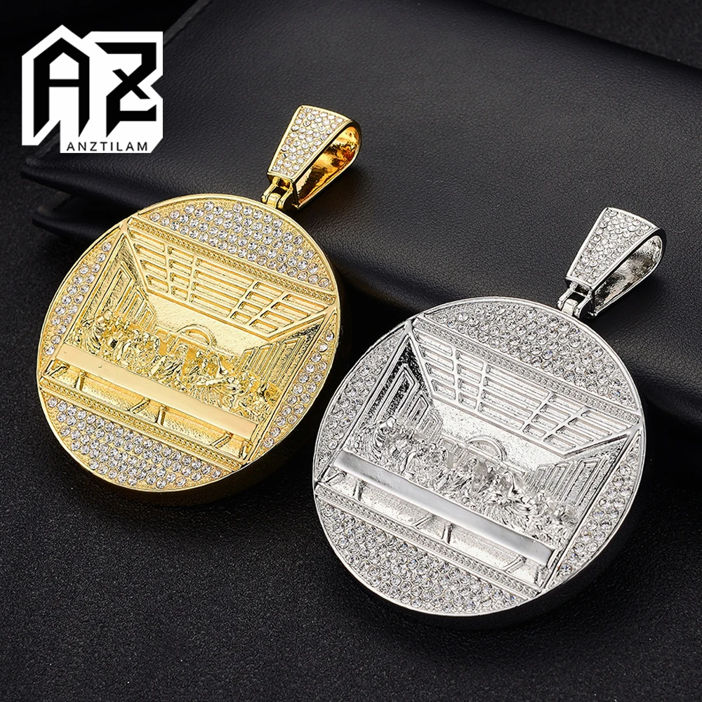

Hip Hop Last Dinner Pendant Necklaces For Men Women Iced Out Alloy Round Necklaces Free Shipping