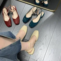 Retro Woman Shoes Clear Heels Female Sandal Square Toe 2022 Summer Med Mary Jane Original Low Girls New Medium Fashion Comfort C