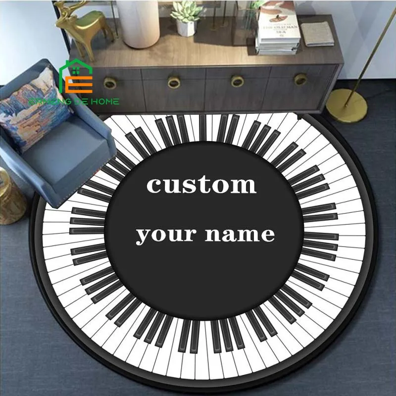 

Custom Your Name on Flannel Piano Keys Round Rug for Bedroom Non-slip Carpets for Living Room Kitchen Mats for Floor 5 Sizes