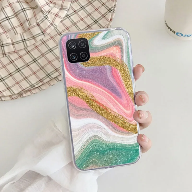 Gold Foil Marble Phone Case For Samsung Galaxy S10 S21 S22 Plus Ultra A91 A51 A21S A12 Transparent Phone Cover images - 6