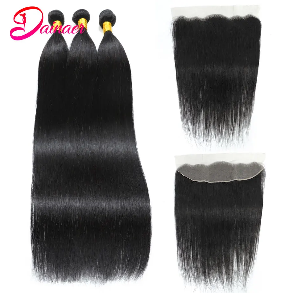 Indian Straight Hair Bundles With Closure 13x4 Lace Frontal With Bundles 100% Remy Human Hair Bundles With Frontal Straight