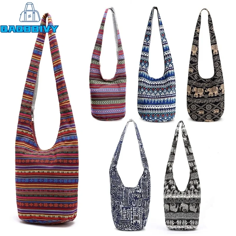 

QAQBBIVY, новинка, женская сумка-мешок в этническом стиле, хиппи, сумки на плечо, Женская Повседневная Сумка-тоут для покупок, сумка для путешествий