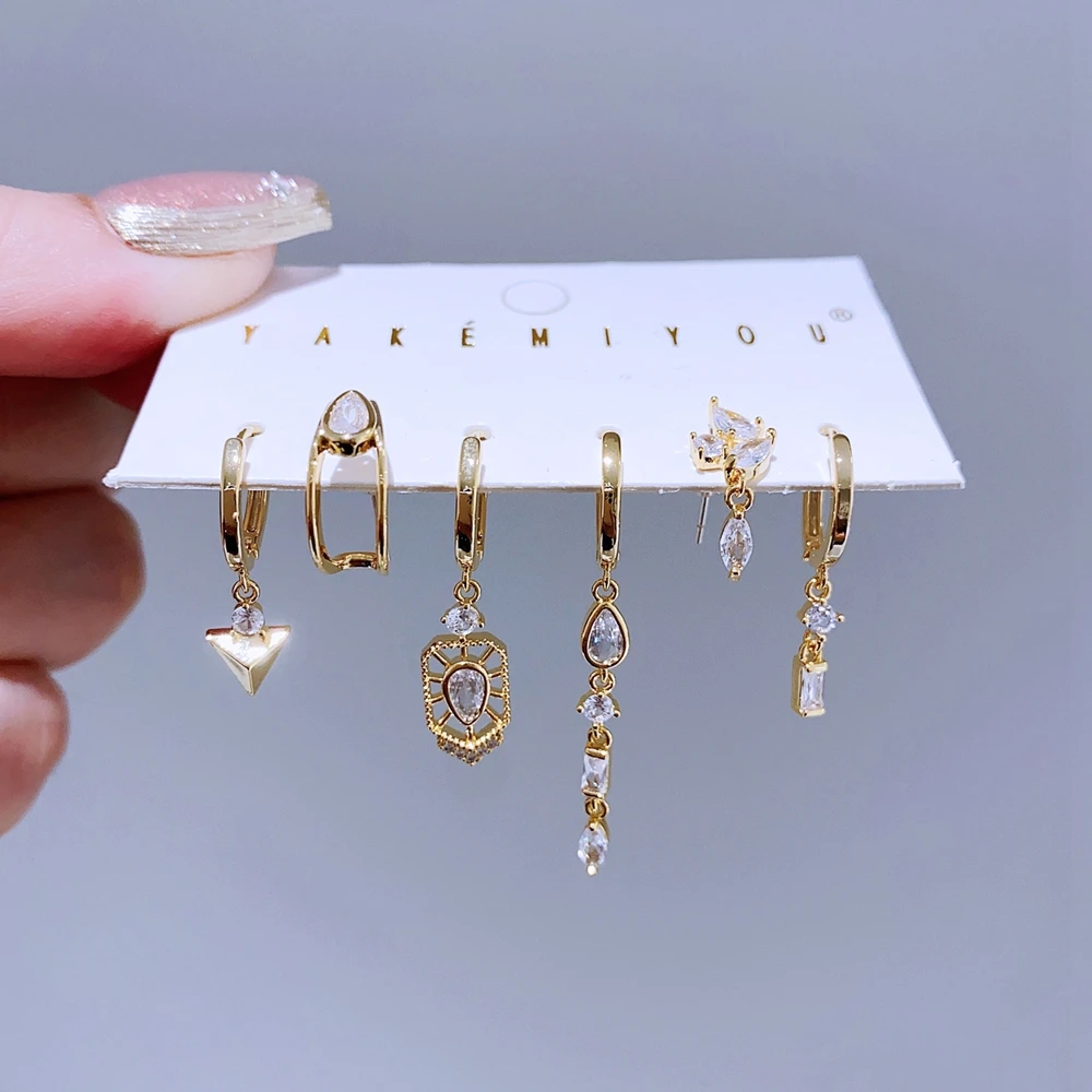 Высококачественные 6 шт./компл. висячие серьги с геометрическим цирконием