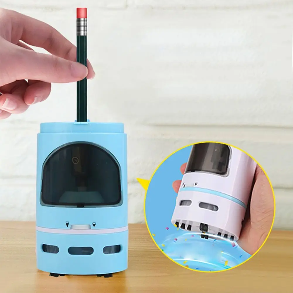 

Birthday Gift Office Home 2 in 1 Electric Auto Pencil Sharpener Mini Vacuum Cleaner Desktop Dust Cleaner Crumbs Cleaner