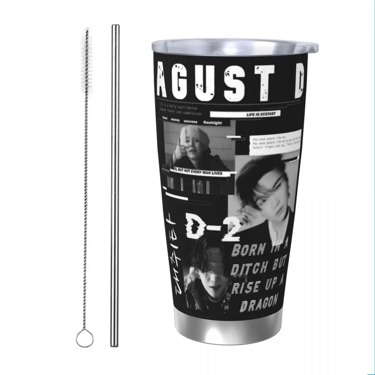 Agust D коллаж Kpop изолированный стакан с соломинкой Термокружка Из Нержавеющей