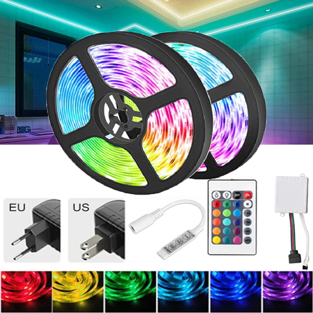 5-20M 5050 RGB 12V Led Strip Lights IR Remote Control with Music Sync Atmosphere Lighting Room TV Backlight Decortain