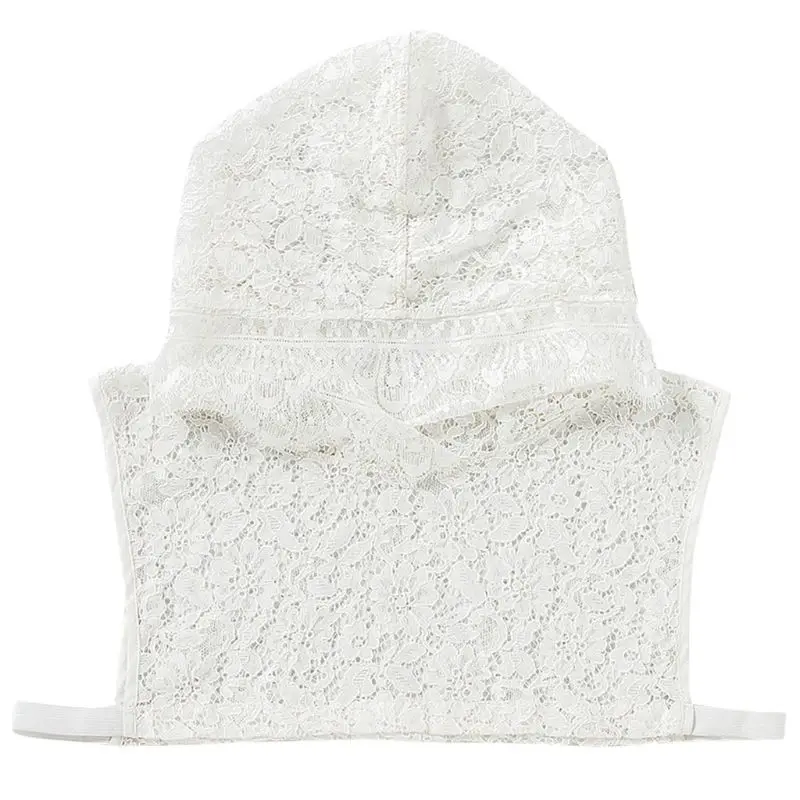 

Women Girls Crochet Hollow Floral Lace Fake Collar with Hoodie Cap Fairy Pullove