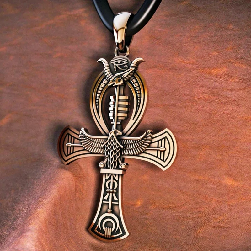 Vintage Men Zinc Alloy Egyptian Cross Pendant Pharaoh's Ankh Pendant Necklace Eye Horus Jewelry Necklace