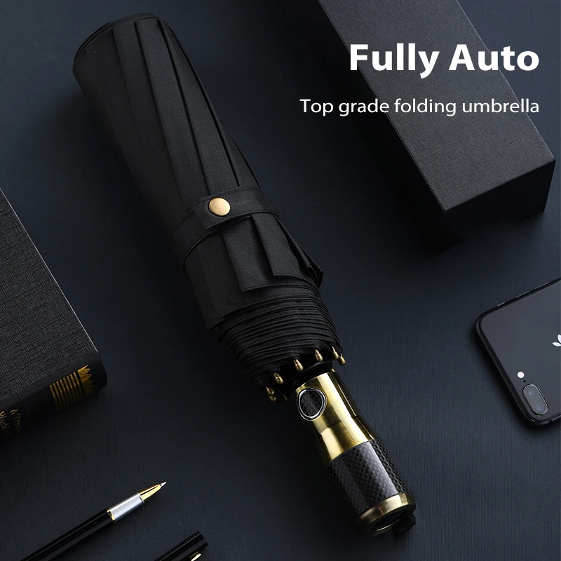 

Large Men Umbrella Rain Luxury Metal Handle 10K Windproof Strong Fully Automatic Umbrella For Women Paraguas Outdoor Black