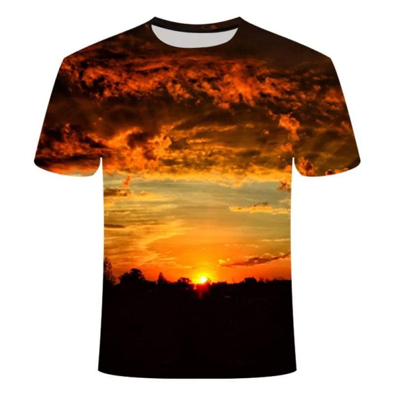 

New Summer Sunset Landscape Pattern 3d Printing Fashion Men T-shirts Natural Breathable Lightweight Sports Streetwear Casual Tee