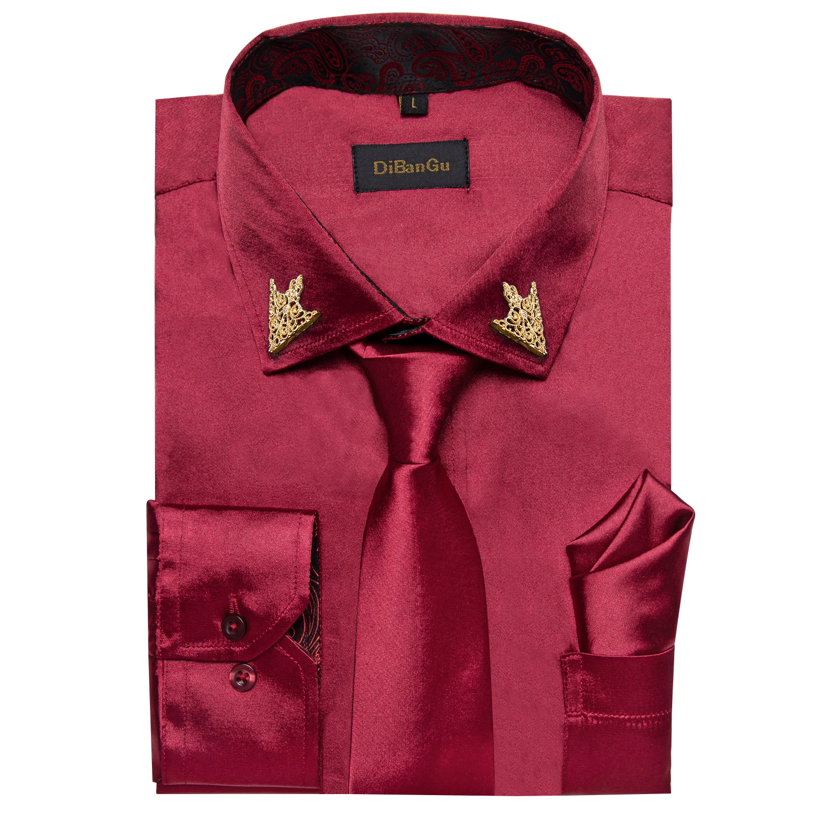 Luxury Brand Men Shirts Long Sleeves With Ties Spring Fall Party Wedding Shirt Hanky Suit Set High Quailty Male Wears Free Ship
