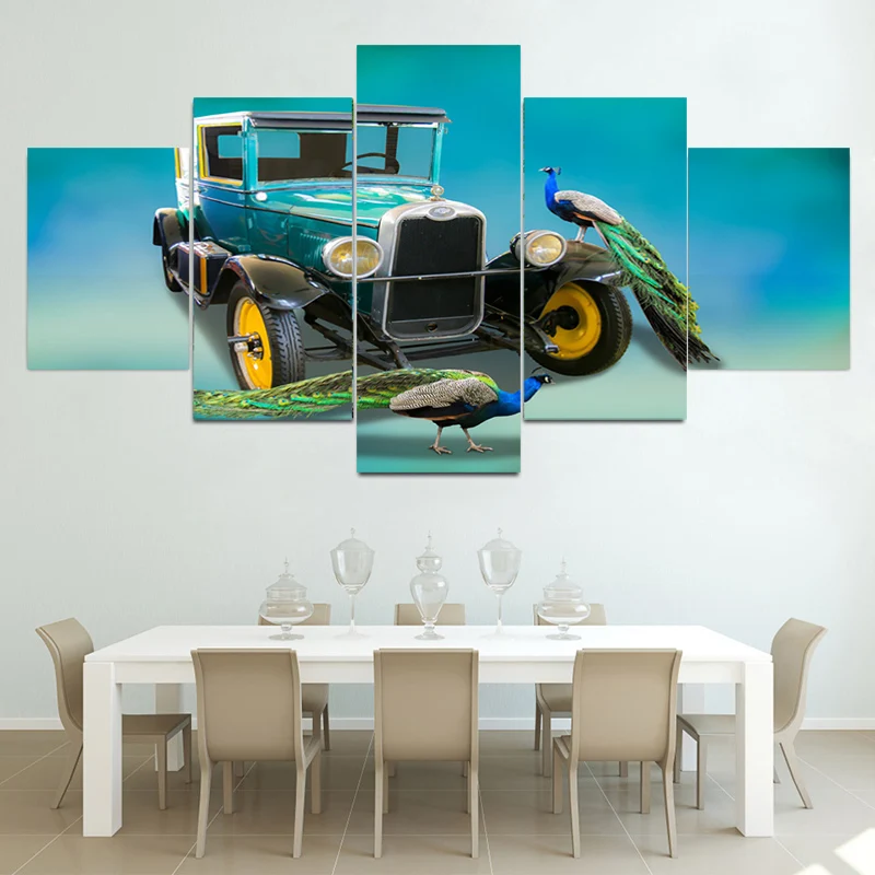 

5 Panels Colorful Car Horse Peacock Nordic Landscape Canvas Painting Posters And Prints Wall Art Pictures Home Decor No Frame