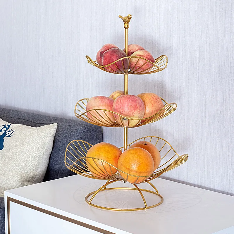 

Three-layer Gold Storage Tray L Nordic Style Living Room Wire Basket Kitchen Organizer Home Decor Fruit Plate Snack Rack