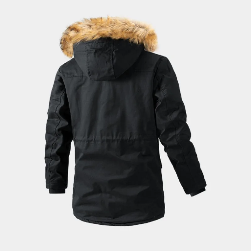 Men's fashion mid-length detachable hooded slim parkas 2022 winter outdoor thickening plus velvet warm jacket casual coats men