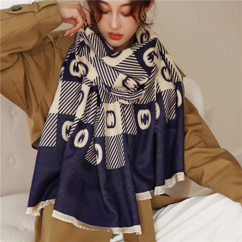

Luxury Plaid Scarf Winter Cashmere Warm Pashmina Women Blanket Foulard Thick Shawls Lady Wraps Bufanda Stoles 2022 New