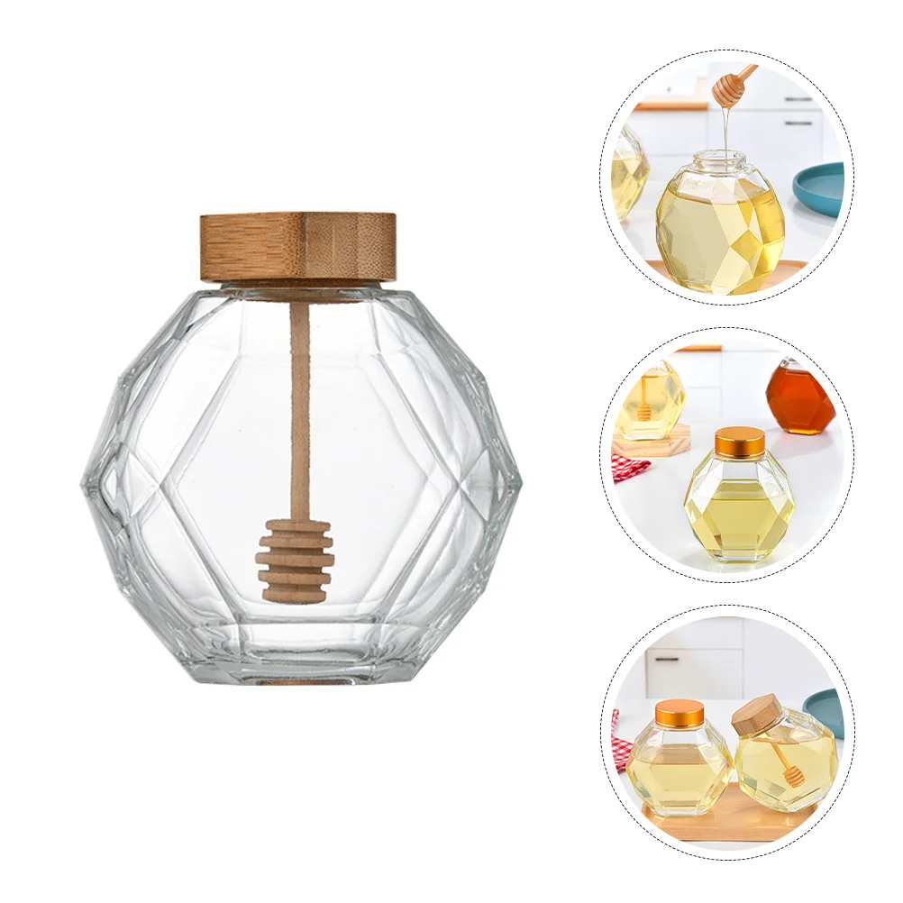 

2 Pcs Bottle Honey Containers Food Glass Dispenser Wood Transparent Storage Bottles