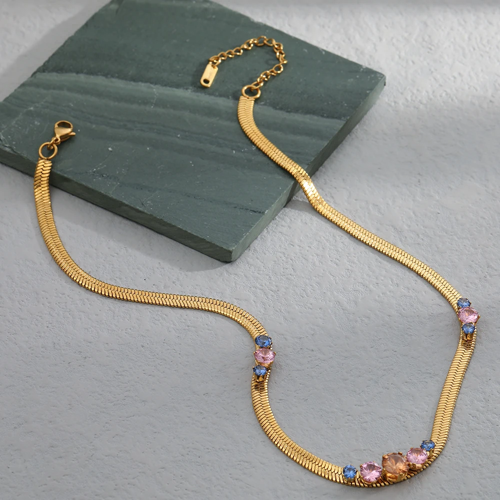 

18K Real Gold Plated Waterproof Temperament Necklaces Anti-Fading Zircon Stainless Steel Women's Necklace Exquisite Luxury Gifts