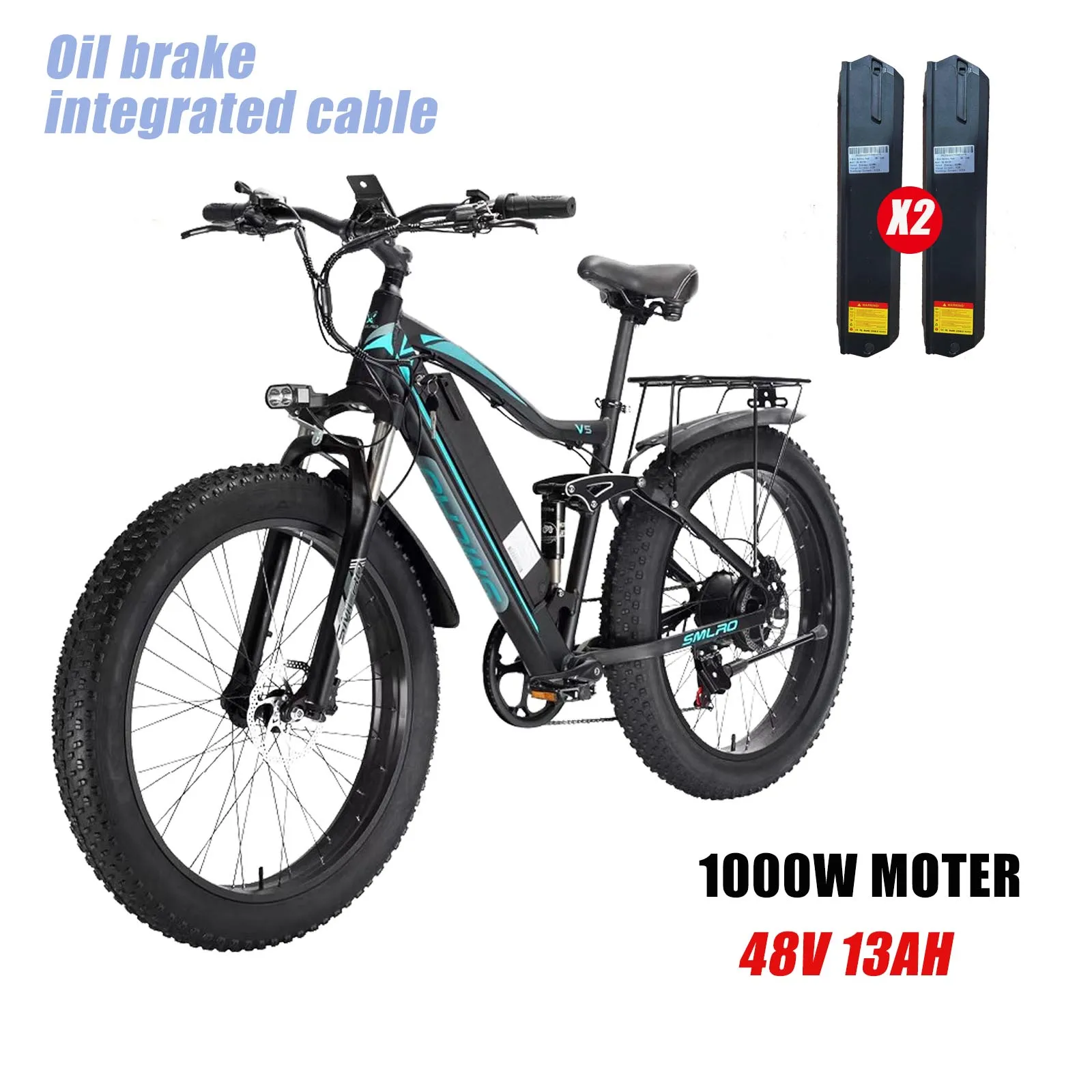 SMLRO V5 Cruiser Electric Bicycle Mountain City Road Bike 48V 1000W 13AH Fat Tire MTB With Full Suspension Dropship