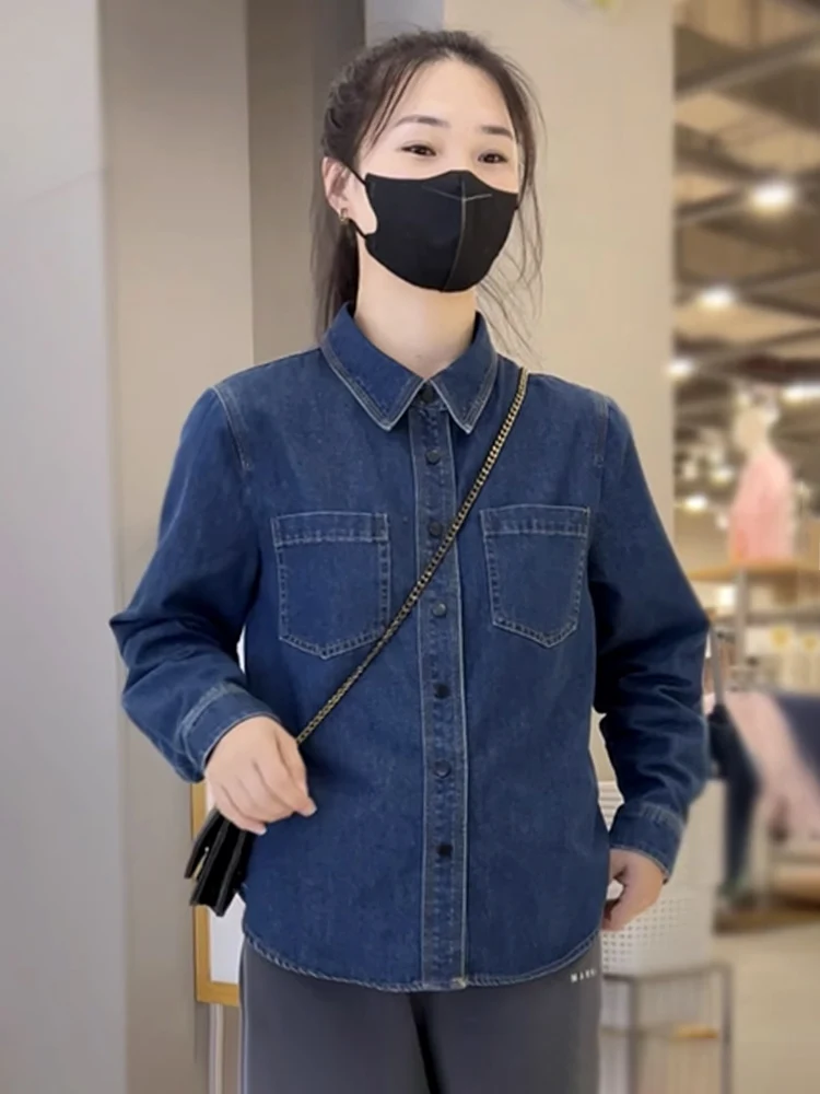 Синяя джинсовая рубашка с длинными рукавами на флисовой подкладке новинка 2024