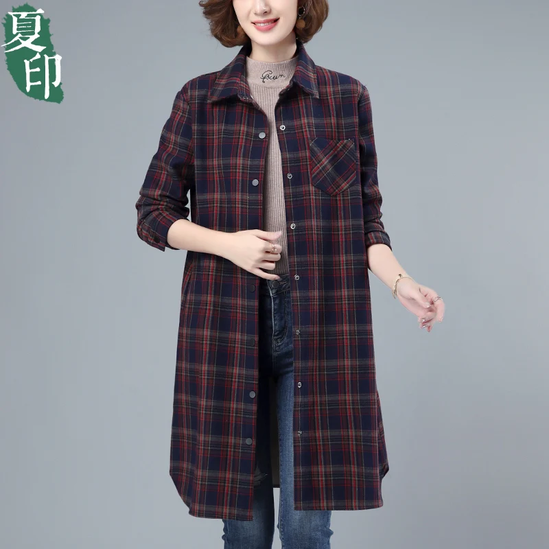 Клетчатые рубашки на флисовой подкладке женские осенне-зимние свободные