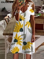 2022 summer womens dress imitation cotton printed off shoulder short sleeve lace dress elegant party beach dresses for women