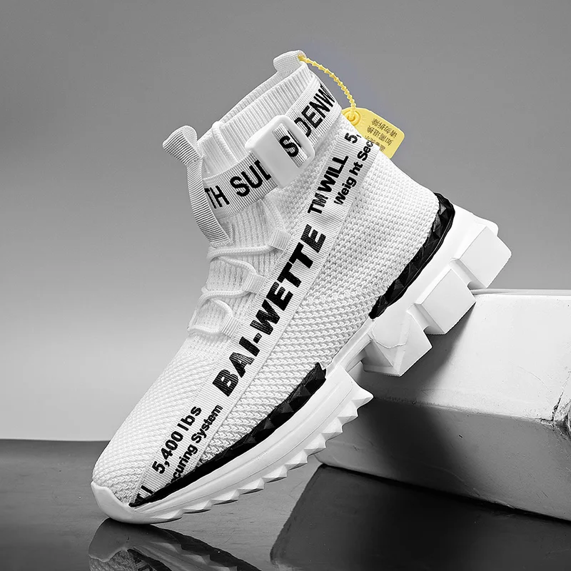

High Top Sock Breathable Casual Men Shoes Man Sneakers Black and White Soft Lightweight Big Size Zapatos Hombre Tenis Masculino