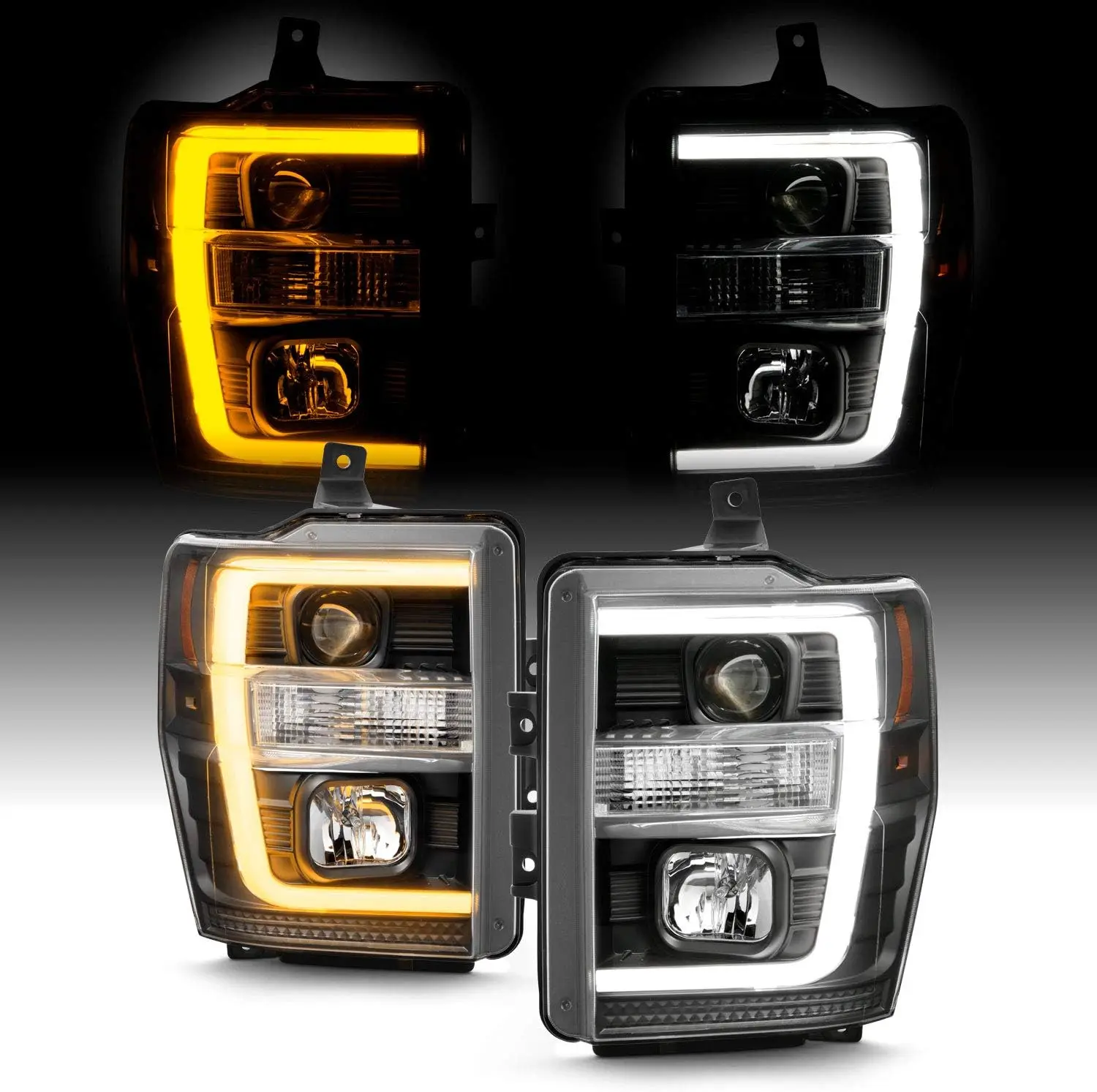 

Подходит для Ford F250/F350/F450/F550 2008-2010, сверхмощный переключаемый задний фонарь [C-Tube], сигнал поворота, черный проектор, пара фар