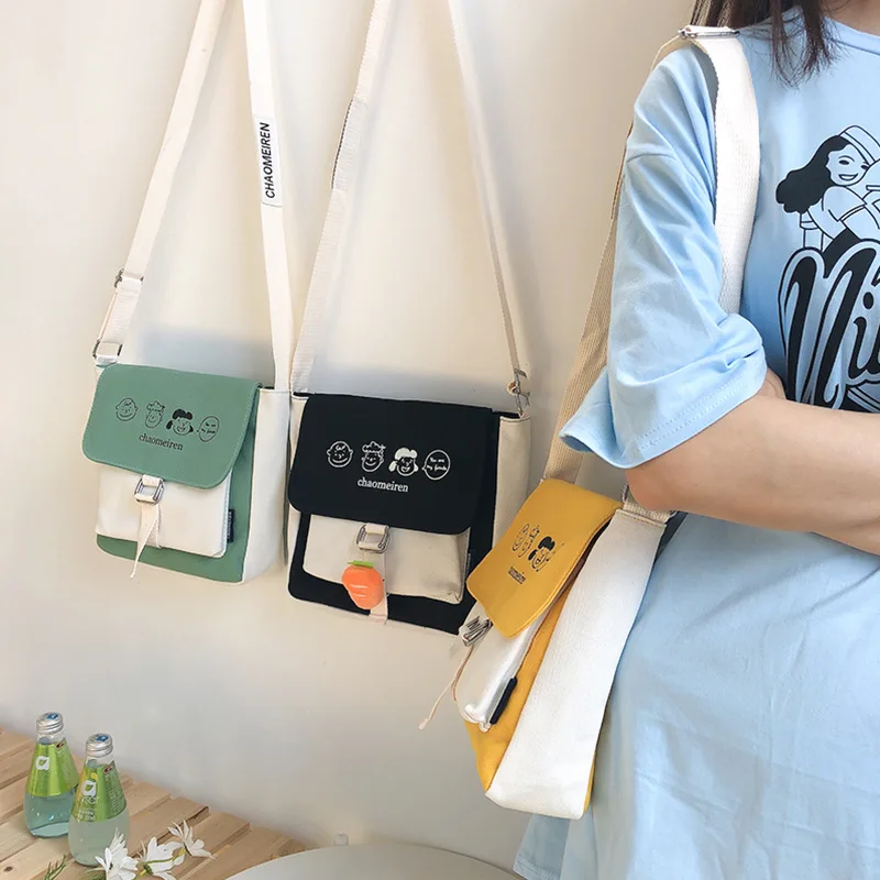 Paparazzi Straw Bag Shoulder Bag Crossbody Bag For Women Cute Cartoon Canvas Stitching Contrast Color Messenger Женская Сумка