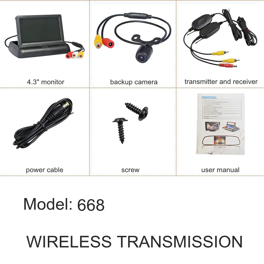 

Беспроводной 4,3-дюймовый складной автомобильный монитор заднего вида, комплект автомобильной камеры заднего вида, комплект аксессуаров для парковки