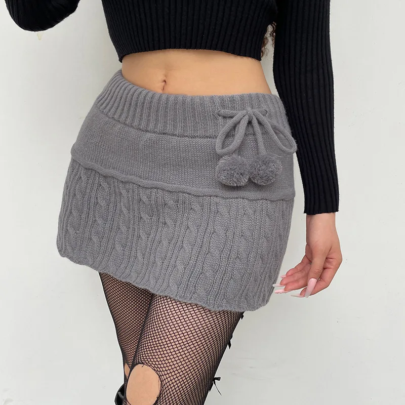 

New Fashion Twist All-Match Age-Reducing Woolen Hook Flower Skirt Hair Ball Decoration Commuter Skirt