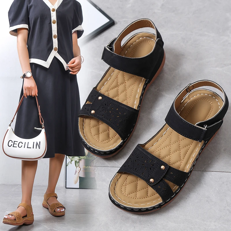 Summer Women's Sandals Wedge Hook&loop Ladies Flats Shoes Sewing Platform Female Open Toe Casual Sandals Plus Size Woman Shoes