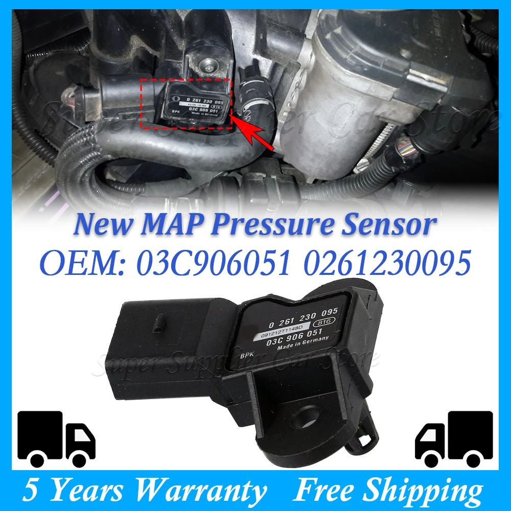 Фото Для VW Eos Polo Jetta Golf Passat Bora Touran Audi A3 A4 A6 Q5 Skoda Seat MAP Датчик давления 03C906051 0261230095 03C 906 051 №1
