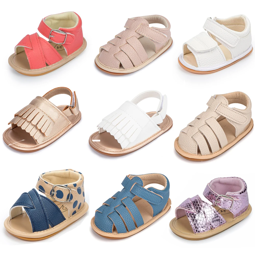 Summer Sandals Baby Boy Girl PU Leather Shoes Baby Garden Girl Sandals Rubber Sole Flat Anti-slip First Walkers Baby Shoes