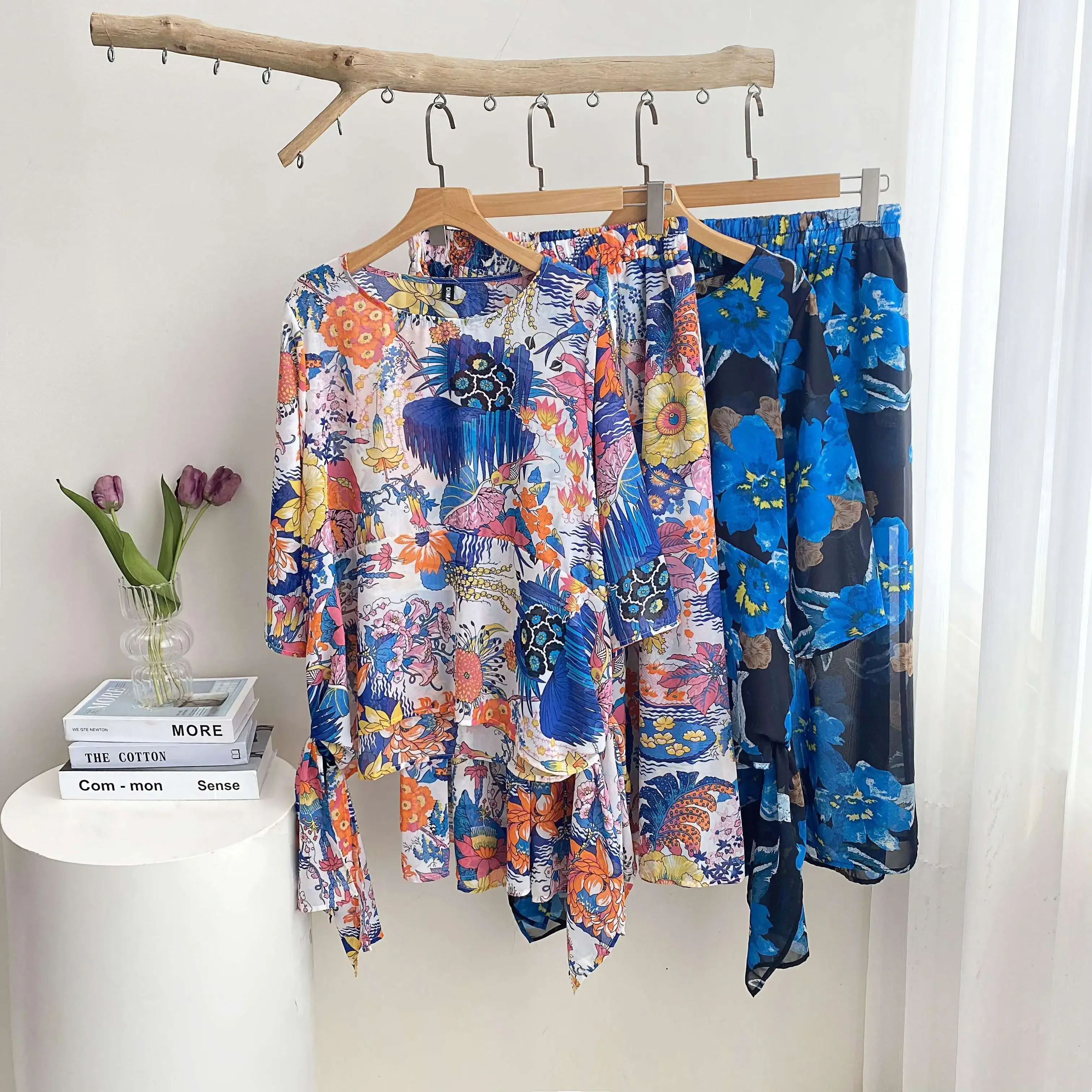 Женский костюм из двух предметов DIMANAF шифоновый винтажный топ с принтом летний