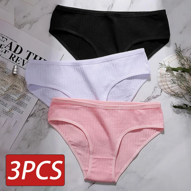 

3PCS Cotton Underwear Women's Panties Sexy Solid Color Briefs Female Underpants Breathable Comfort Intimates Women Lingerie M-XL