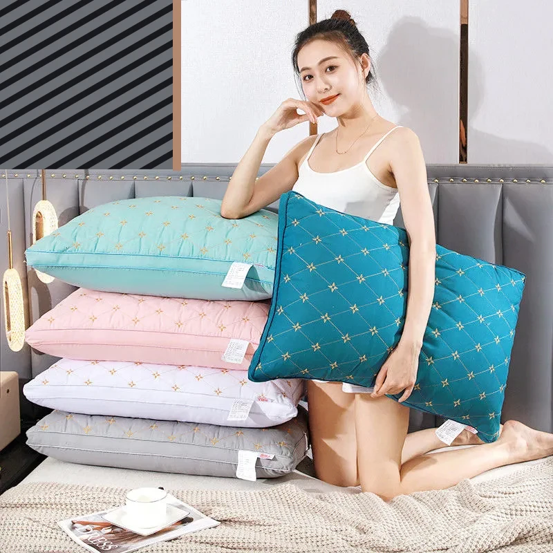 

100% Cotton Pillow Bedroom Bed Sleep Cervical Pillow Middle-high Pillow Core Frosted Thickened Machine Wash Quilt Cover White